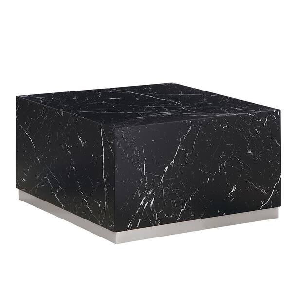 Best Master Furniture Zhuri 32 in. L Silver Square Faux Marble Black Coffee Table in