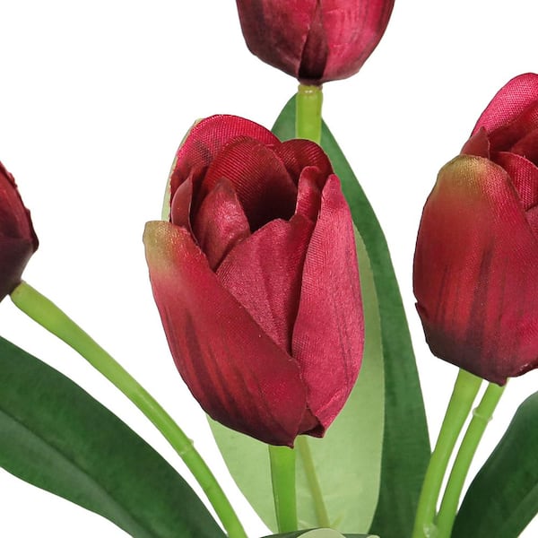 12 in. Red Burgundy Artificial Tulip Flower Stem Bush Bouquet (Set-6)