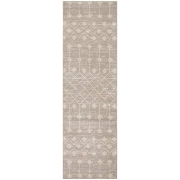 2 ft. x 10 ft. Beige Geometric Washable Area Rug