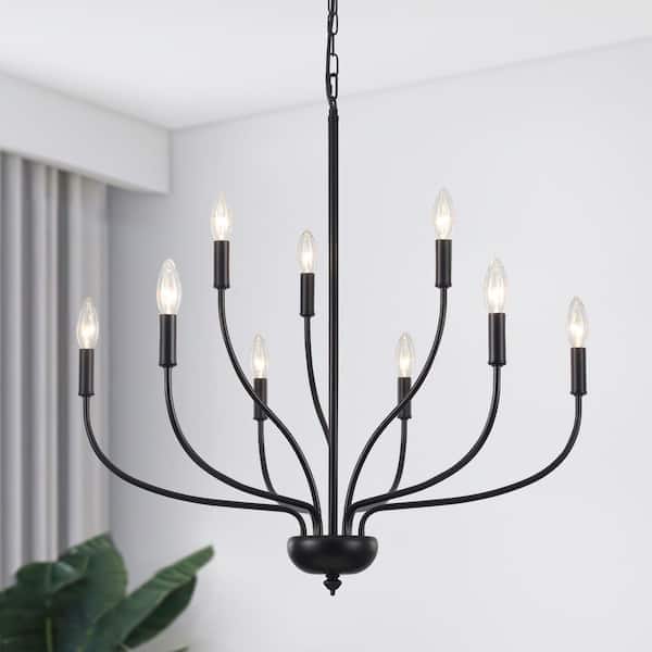 ZJVAIVE 9-Light Black Classic 2-Tier Candlestick Linear Chandelier Lighting Fixture for Kitchen Island