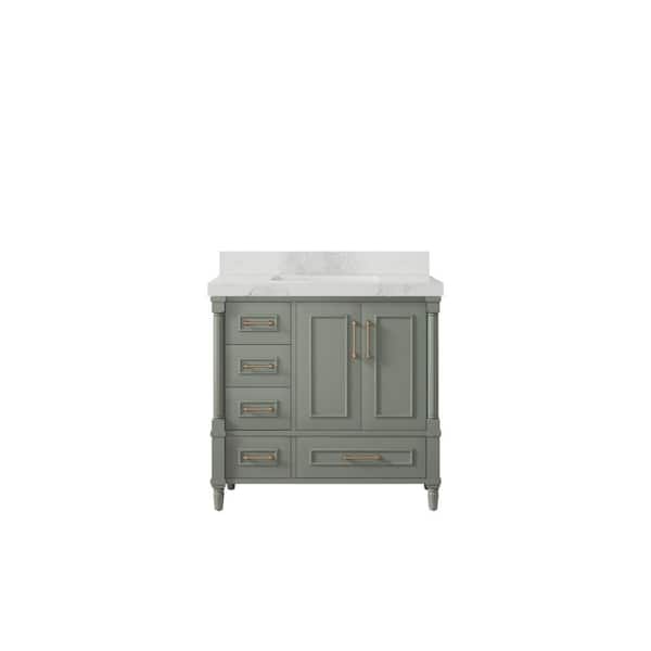 Willow Collections Hudson 36 in. W x 22 in. D x 36 in. H Single Sink Bath Vanity Center in Evergreen with 2 in. Calacatta Nuvo Qt. Top