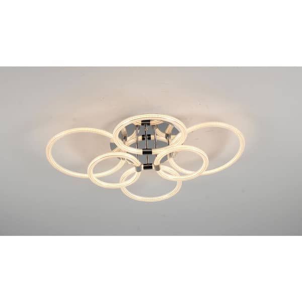 Jushua 30 in. 6 Rings Chrome Acrylic LED Flush Mount Ceiling Light ...