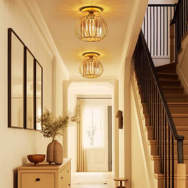 YANSUN 7.09 in. 1-Light Modern Gold Semi Flush Mount Ceiling