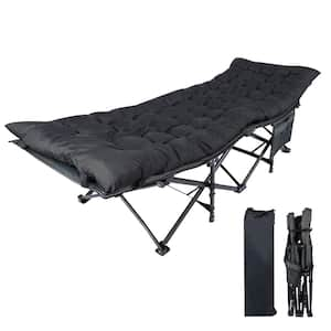 Black Steel Fabric Outdoor Day Bed Foldable with Portable Bag & Bed Lightweight Sleeping Cots