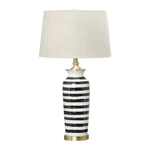 29 in. Striped Ceramic Table Lamp with Brushed Gold Accents