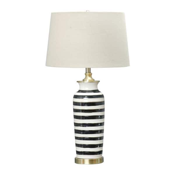 Storied Home 29 in. Striped Ceramic Table Lamp with Brushed Gold Accents