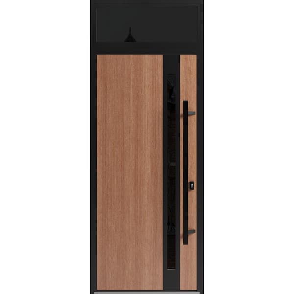 VDOMDOORS 1033 36 in. x 96 in. Left-hand/Inswing Transom Tinted Glass Teak Steel Prehung Front Door with Hardware