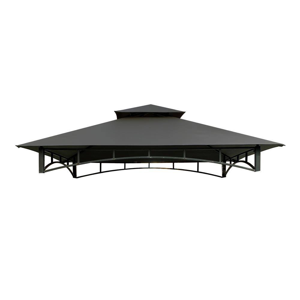 Brown Metal Grill Gazebo with Gray Polyester Roof