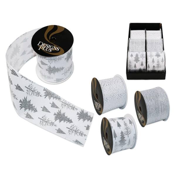 Unbranded 4 in. x 30 ft. White/Silver Jumbo Wire Edge Xmas Ribbon (6-Pack)