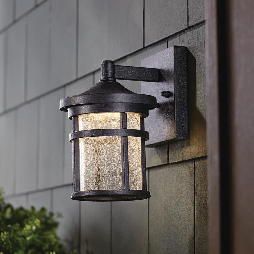 Home Decorators Collection Aged Iron Outdoor LED Wall Lantern with Crackle Glass