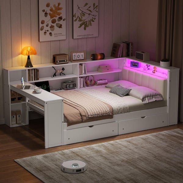 Harper & Bright Designs White Wood Frame Full Platform Bed with