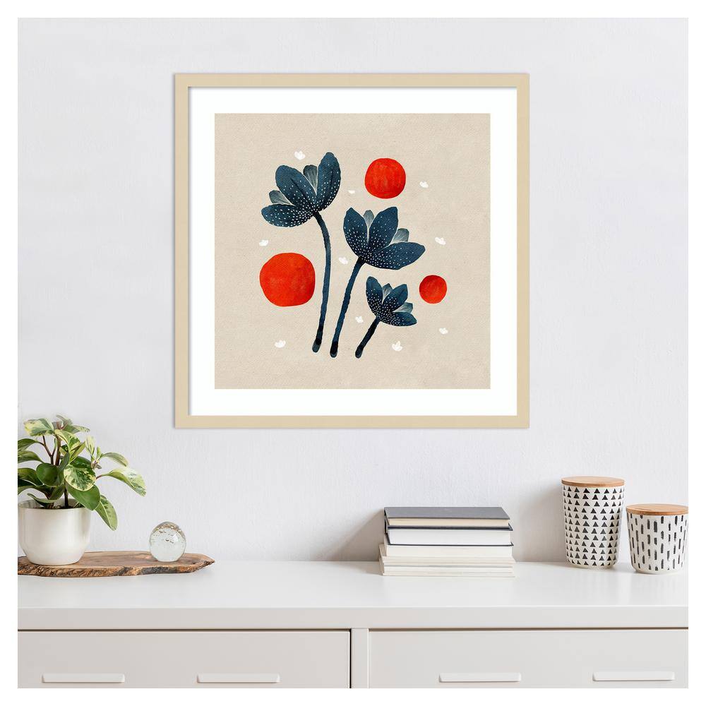 Blue Flowers II Abstract Framed Print with Natural Frame