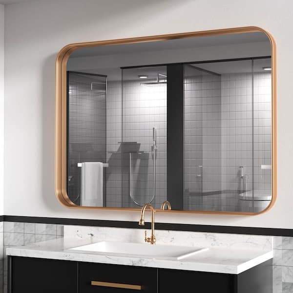 PRIMEPLUS 30 in. W x 40 in. H Large Rectangle Metal Framed Wall Mirrors Bathroom Mirror Vanity Mirror Accent Mirror in Gold