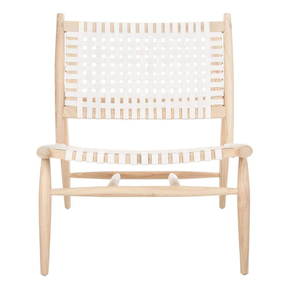 Transitional Beige and White Leather Woven 26'' Accent Chair