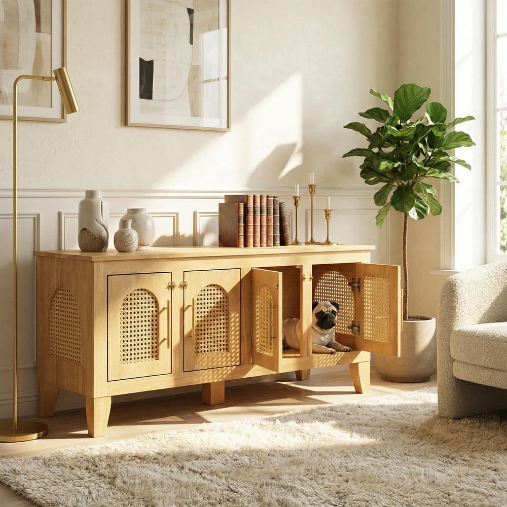 Thumbnail for Rattan Dog Crate And Cabinet With Shelf