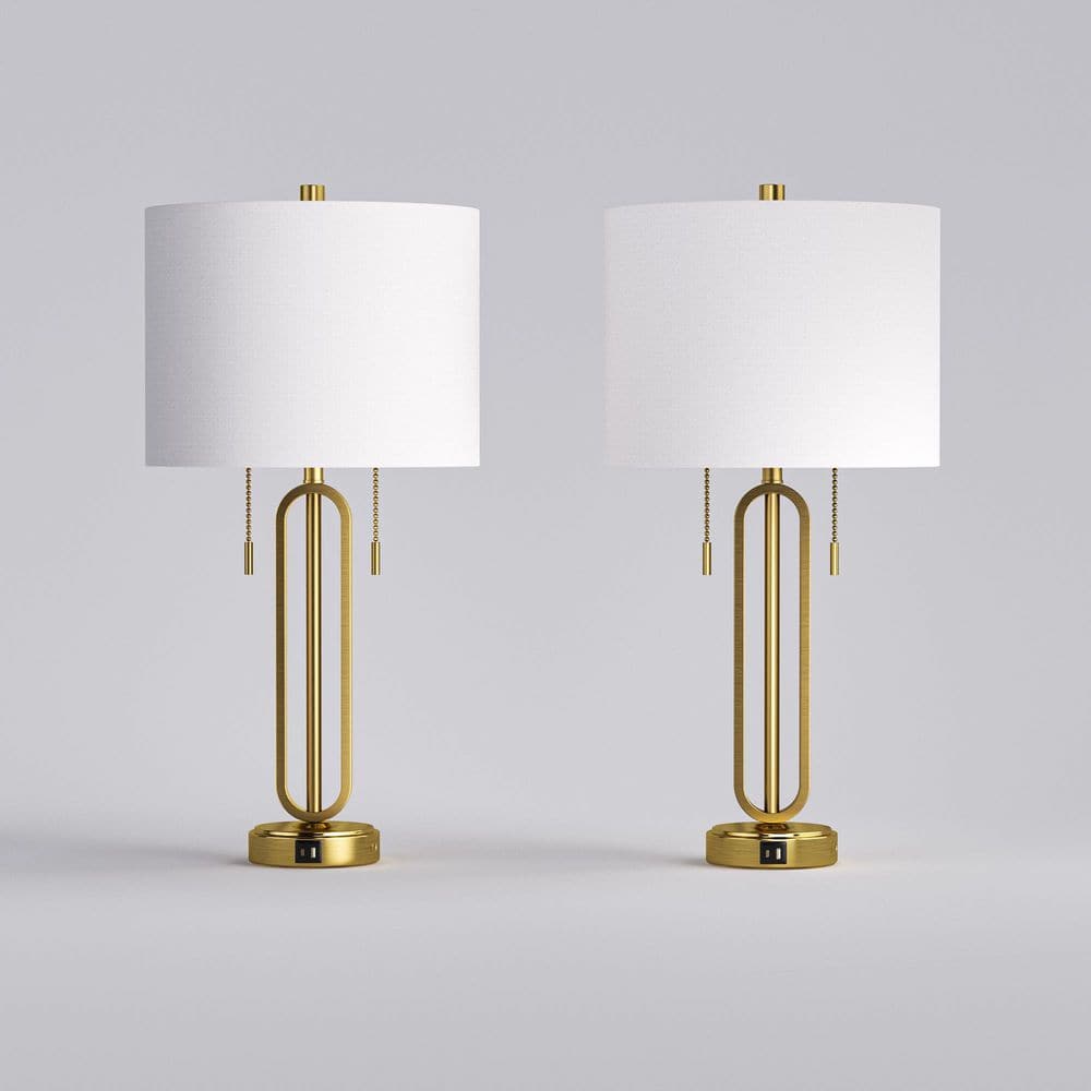 Cincinati 26.5 in. Gold Modern Metal Bedroom Living Room Bedside Desk Nightstand Table Lamps Usb Port Set of 2 price history on PriceWatchPro