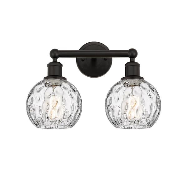 Athens Water Glass 15 in. 2 Light Oil Rubbed Bronze, Clear Water Glass Vanity Light with Clear Glass Shade