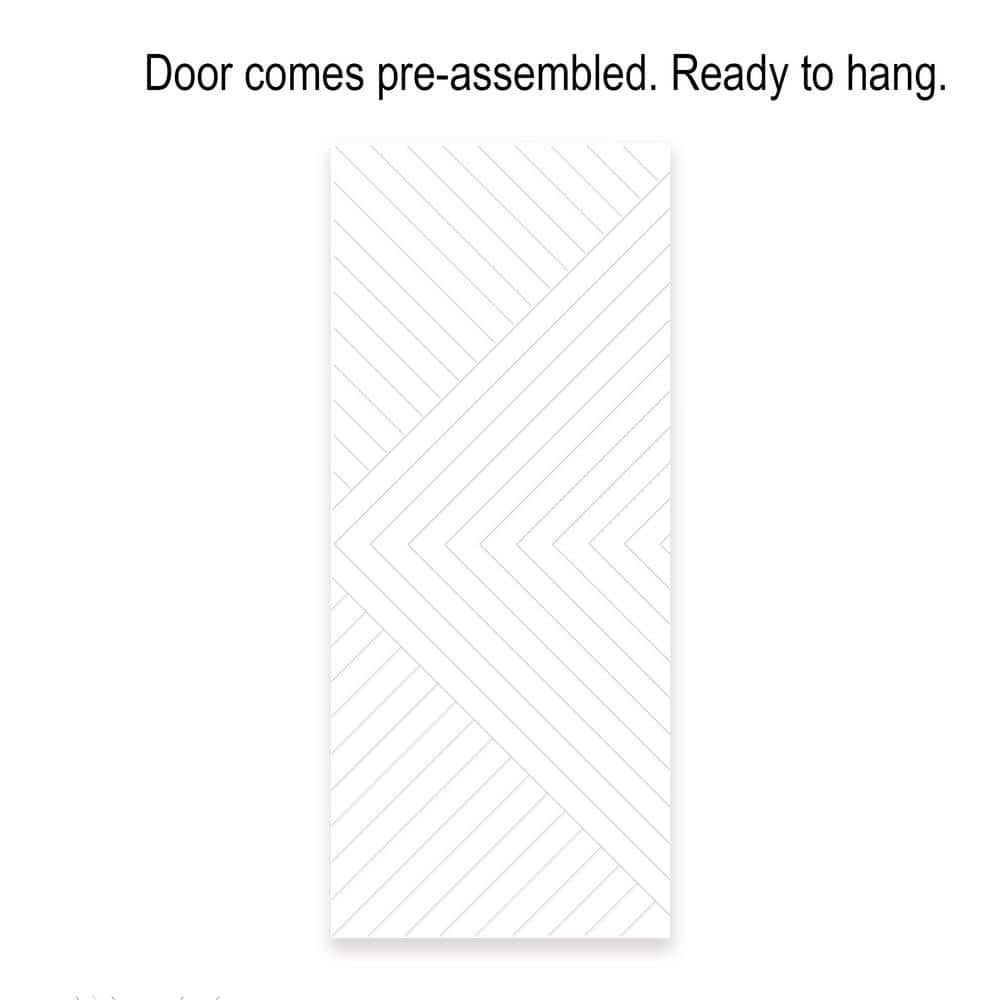 White Chevron Hollow Core Barn Door Kit with Oil Rubbed Bronze Hardware