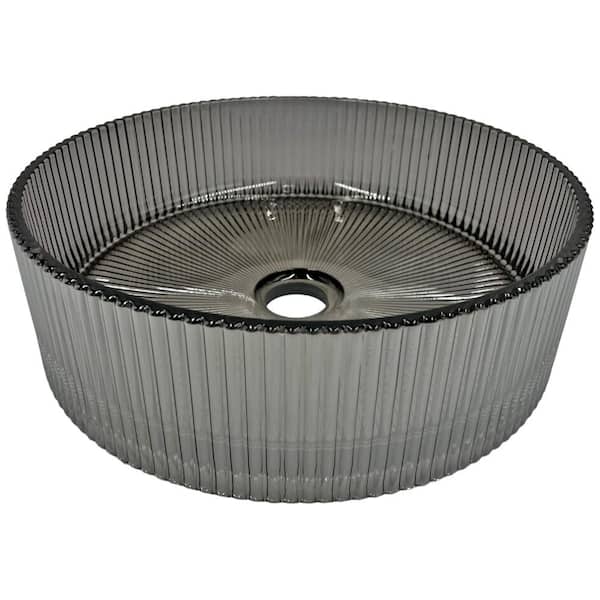 castellousa Scotch 16 in. Circular Bathroom Vessel Sink in Light Black Tempered Glass