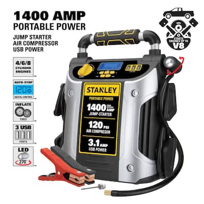 Jump Starter, 1400 Peak Amps, 120 PSI Air Compressor, 3 USB Ports