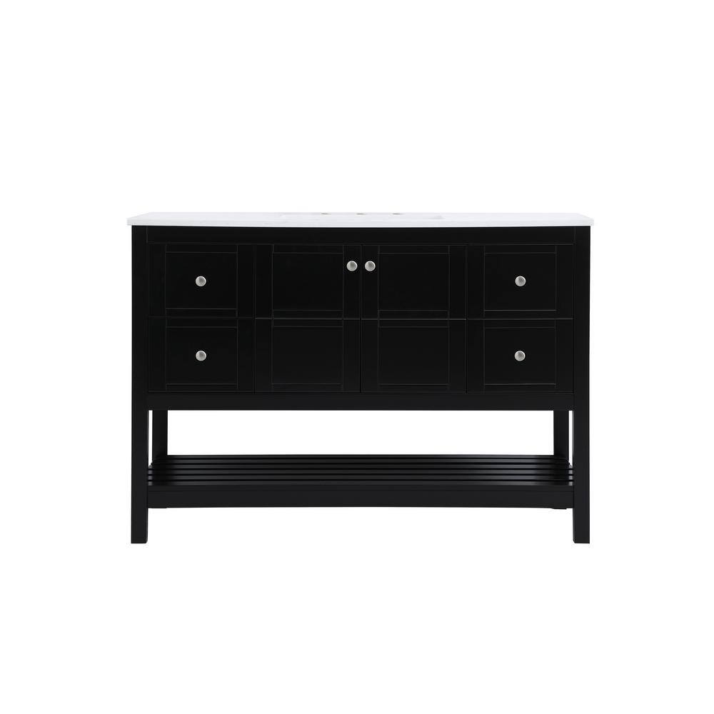 Simply Living 48 in. Single Bathroom Vanity in Black with Quartz Vanity Top in Calacatta White