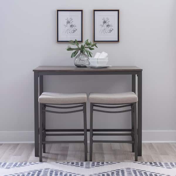 Betty 3-Piece Rectangle Pewter Wood Top Pub Dining Room Set Seats 2