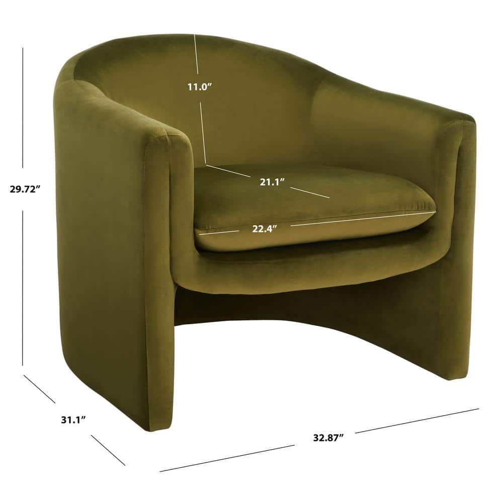 Olive Green Velvet Modern Accent Chair with Wood Frame