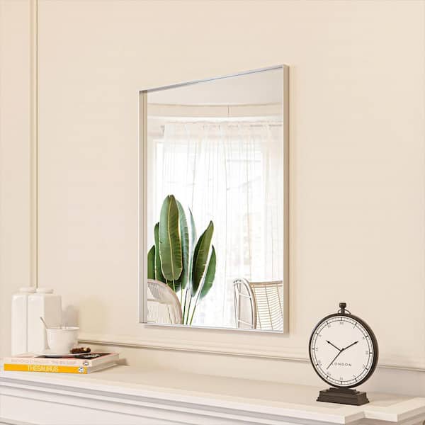 ORGANNICE 22 in. W x 30 in. H Silver Aluminum Rectangle Framed Tempered Glass Wall-Mounted Decorative Mirror