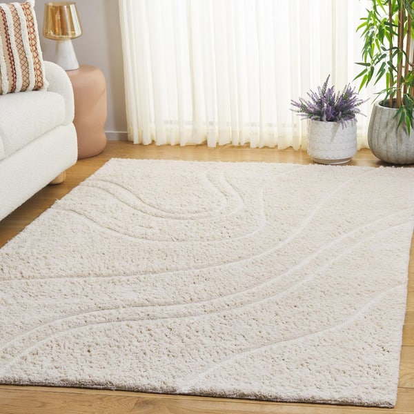 Casablanca Shag 5 ft. x 8 ft. Ivory High-Low Swirl Area Rug