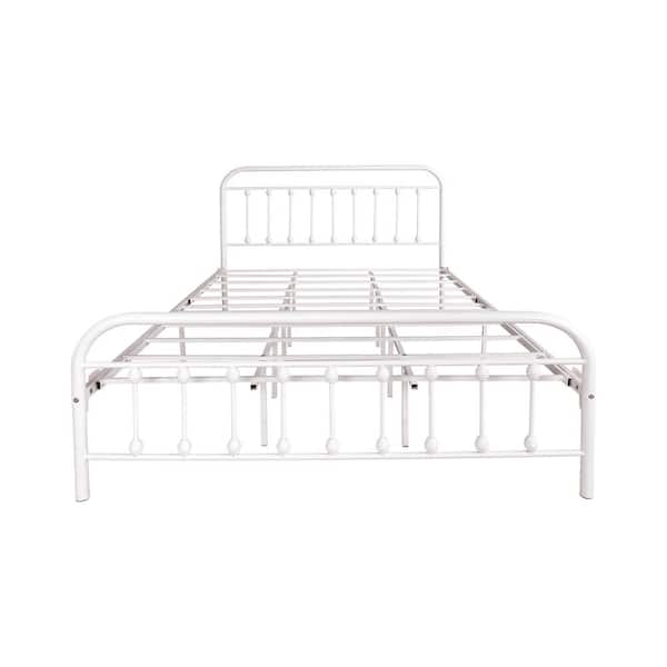 Metal Bed Frame With Vintage Headboard, Antique White Iron Queen Headboard