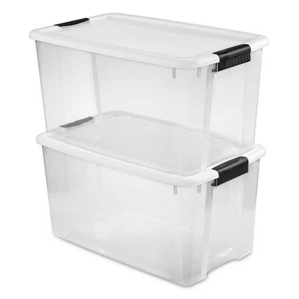 HOMZ 64 qt. Secure Latching Large Plastic Storage Bin with Gray Lid in Clear  (4-Pack) 2 x 3364CLGRTSDC.02 - The Home Depot