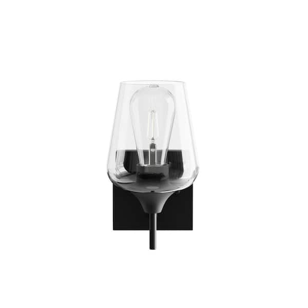 1-Light Matt Black Wall Sconce with Clear Glass Shade