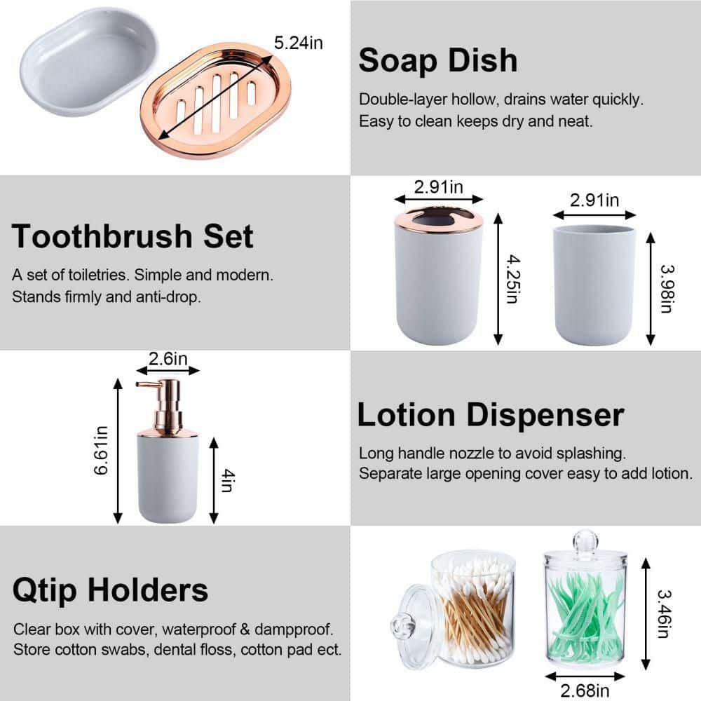 Gray and Rose Gold 8-Piece Bathroom Accessory Set