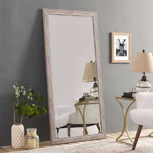 Rustic Floor Mirror, Framed Full Length Mirror Farmhouse Floor Mirror Faux Wood Hanging Wall Mirror 66" x 32", White