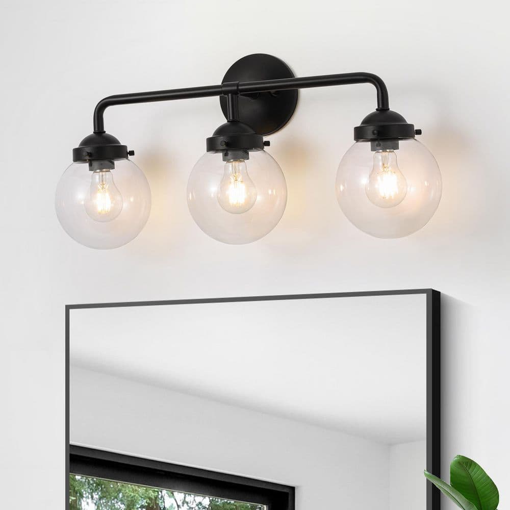 24.02 in. 3-Light Matte Black Vanity Light with Clear Glass Shade Modern Wall Sconces over Mirror Bathroom Light Fixture price history on PriceWatchPro