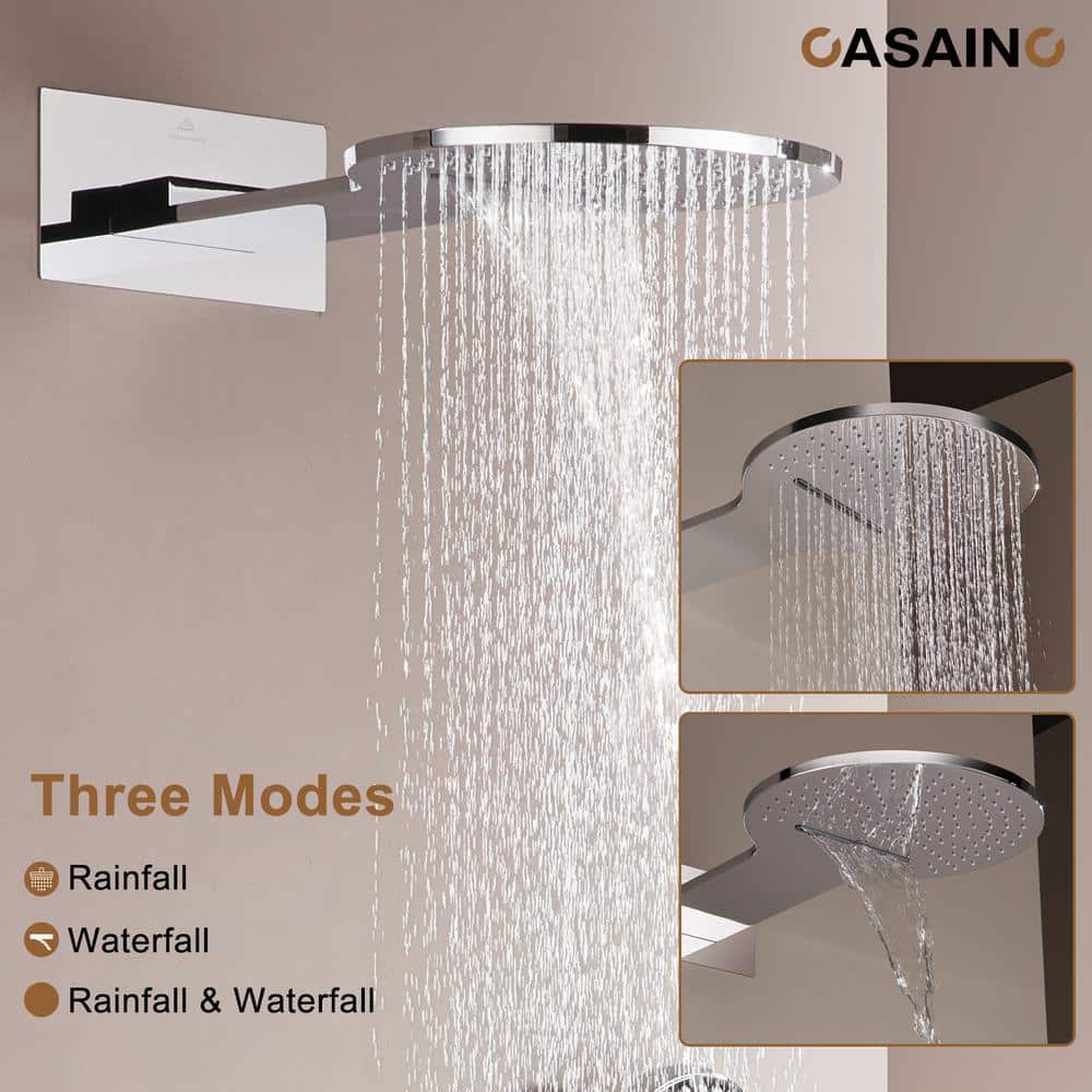 Chrome Dual Head Thermostatic Rain Shower System with Handheld