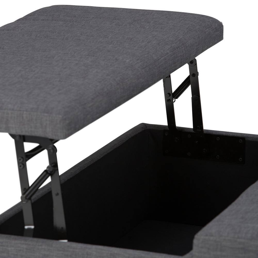 Slate Gray Linen-Look Dual Compartment Flip-Up Ottoman