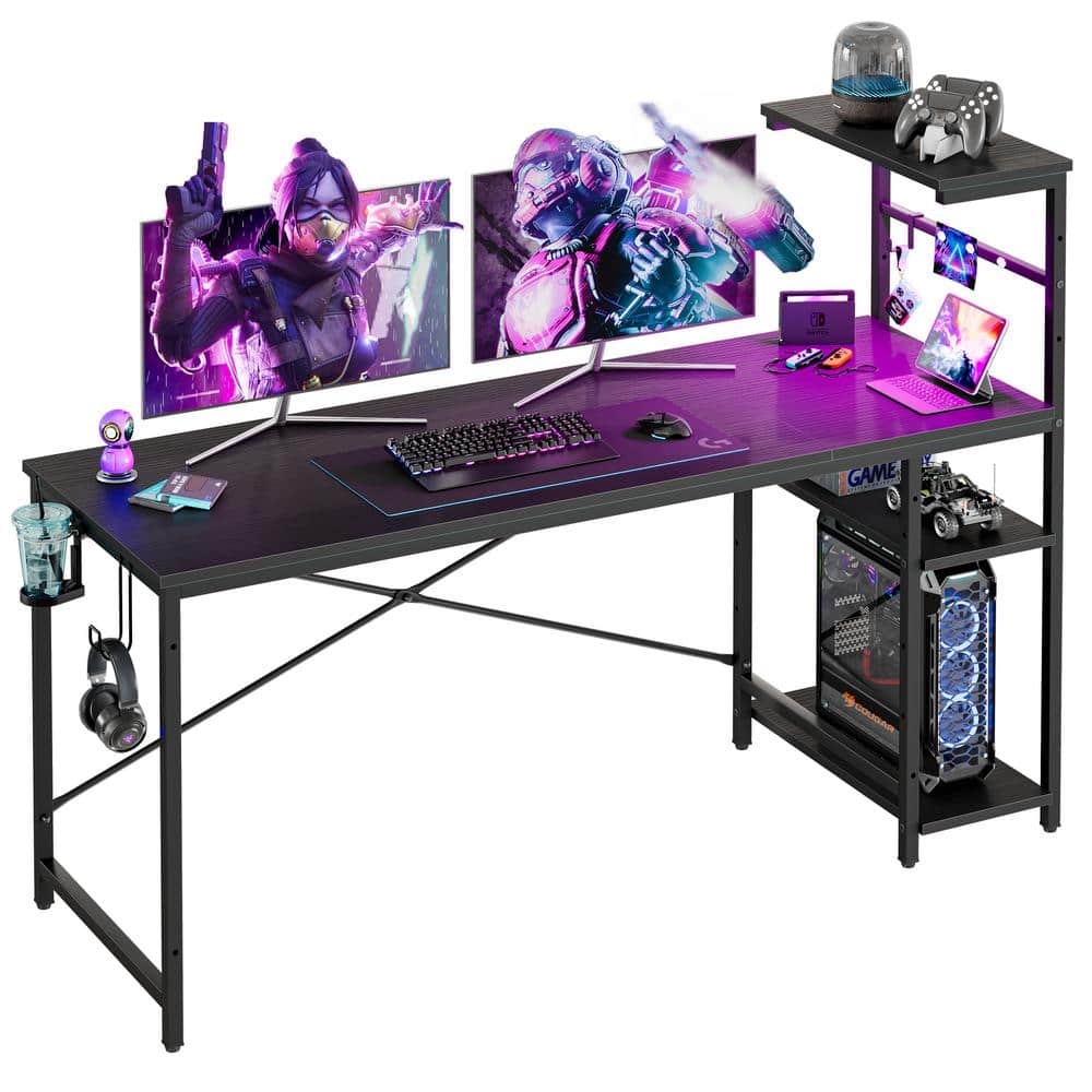 Bestier 61 inch Retangular Gaming Desk with Shelves Black