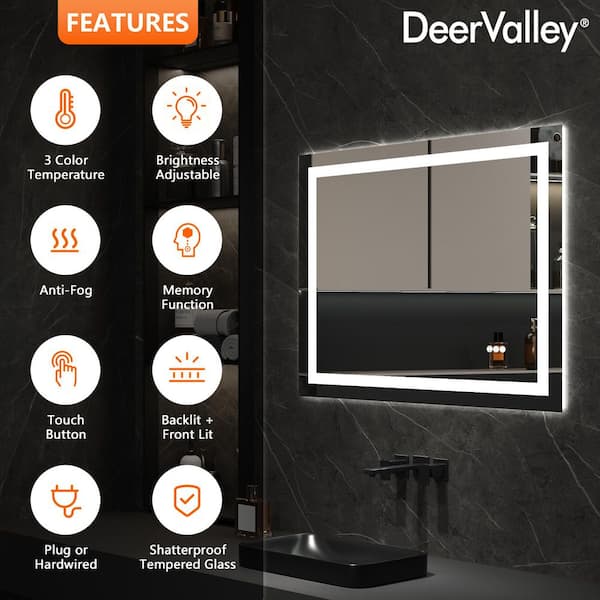 40 in. W x 32 in. H Rectangular Frameless LED Light Anti-Fog Wall Mounted Bathroom Vanity Mirror Front Light and Backlit