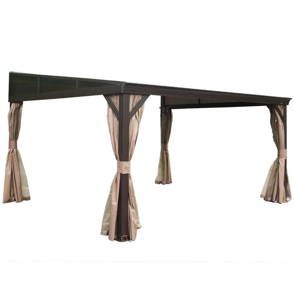 domi outdoor living 12 ft. x 14 ft. Dark Brown Outdoor Aluminum Hardtop Lean to Gazebo with ...