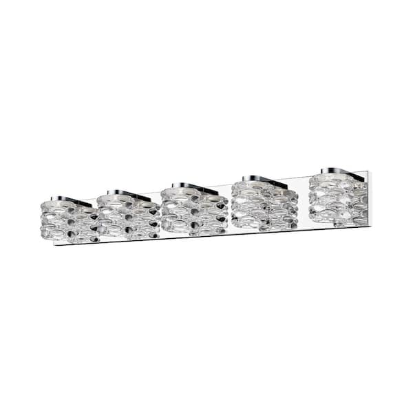 Unbranded Dawson 36.22 in. 5-Light Chrome Integrated LED Shaded Vanity Light with Crystal Glass Shade