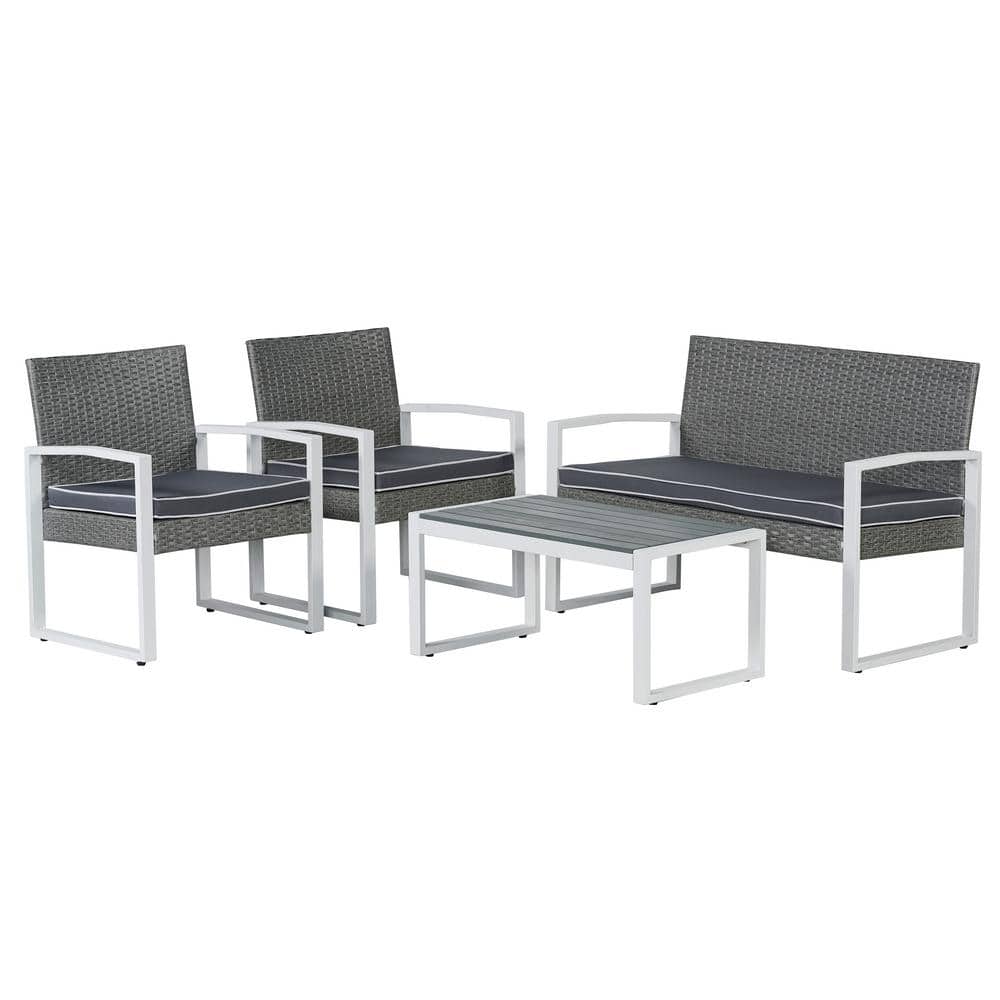 Elina Gray and White Faux Wicker 4-Piece Patio Conversation Set