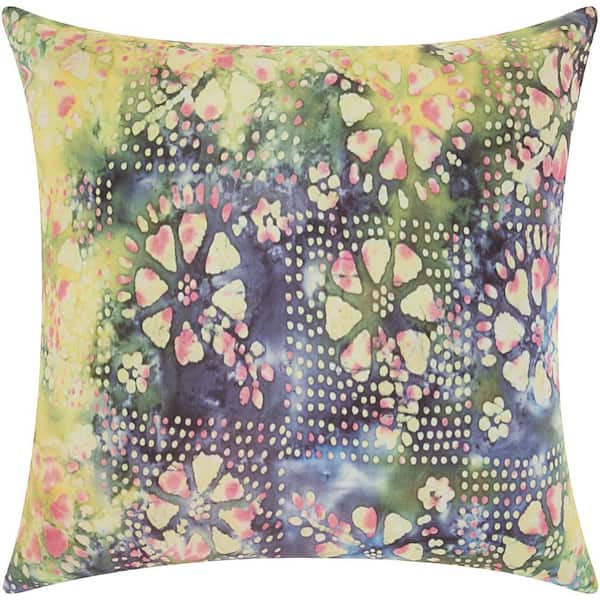 Mina Victory Outdoor Pillows Watercolor Petals 20 in. x 20 in. Multicolor Floral Throw Pillow