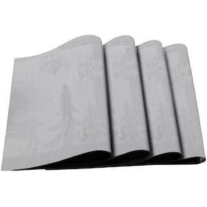 Silver and White Deer Jacquard 12 in. x 18 in. PVC Fiber Woven Non-Slip Washable Placemat (Set of 4)