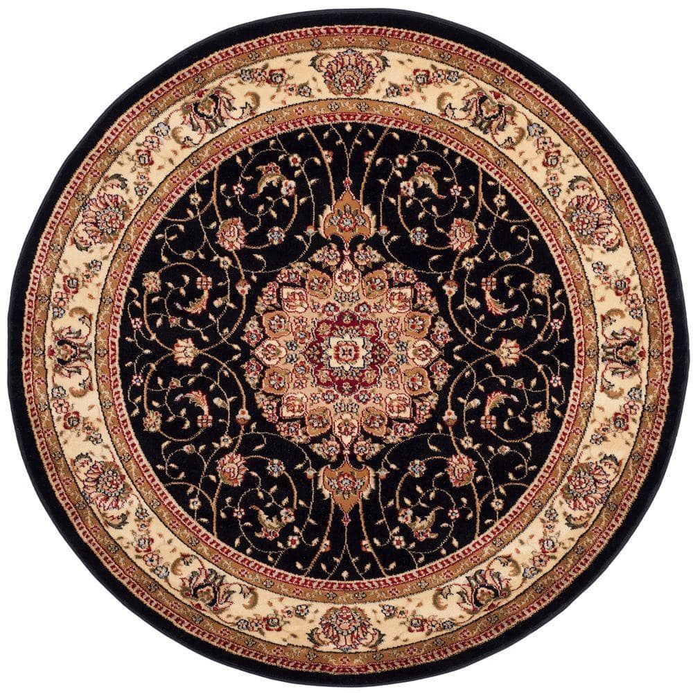 SAFAVIEH Lyndhurst Black/Ivory 4 ft. x 4 ft. Round Border Area Rug ...