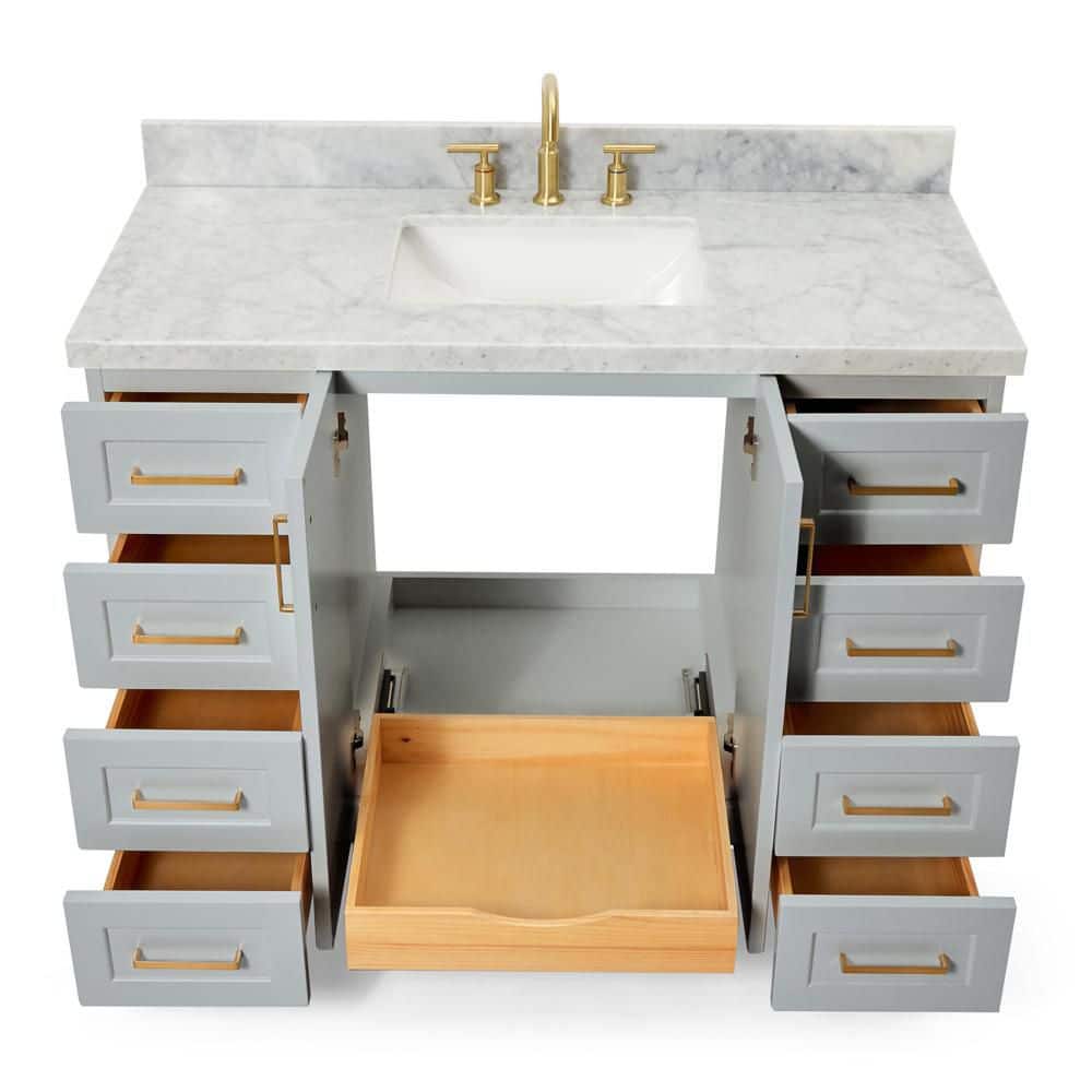 Gray Freestanding Single Sink Vanity with Marble Top