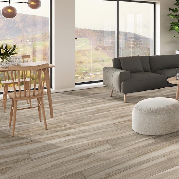 Our New Wood Look Tile Floors - BREPURPOSED  Wood tile floor kitchen, Tile  floor living room, Ceramic wood tile floor