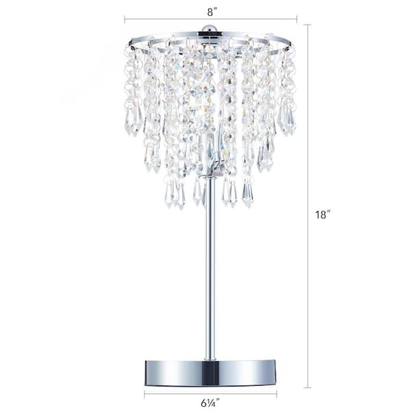 Merra 18 in. Chrome Crystal Table Lamp with USB Charging Port, Touch Sensor  Switch PTL-2020-00-BNHD-1 - The Home Depot