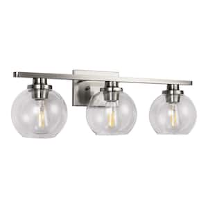 25 in. 3-Light Brushed Nickel Bathroom Vanity Light,Modern Farmhouse Wall Sconce with Open Globe Glass Shades