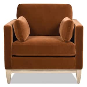 Knox 36 in. Pillow Arm Performance Velvet Modern Farmhouse Large Living Room Accent Arm Chair in Burnt Orange